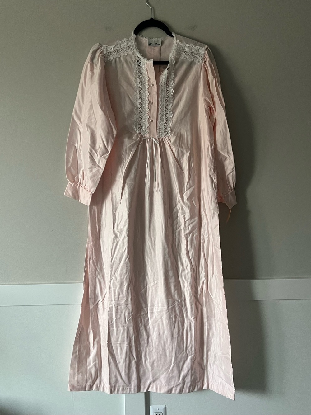 Vintage Miss Dior Pink Lace Trim Prairie Nightgown Dress S/M Cottagecore
